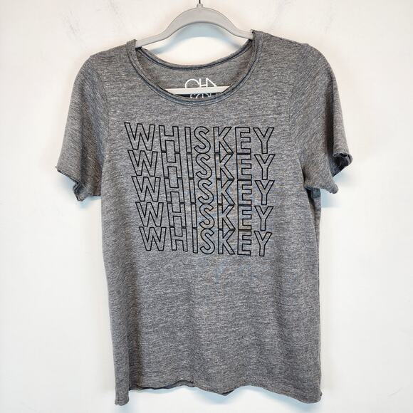 Chaser Whiskey Graphic Shirt Size M Heather Gray Round Neck Raw Hems Lightweight - Picture 1 of 9